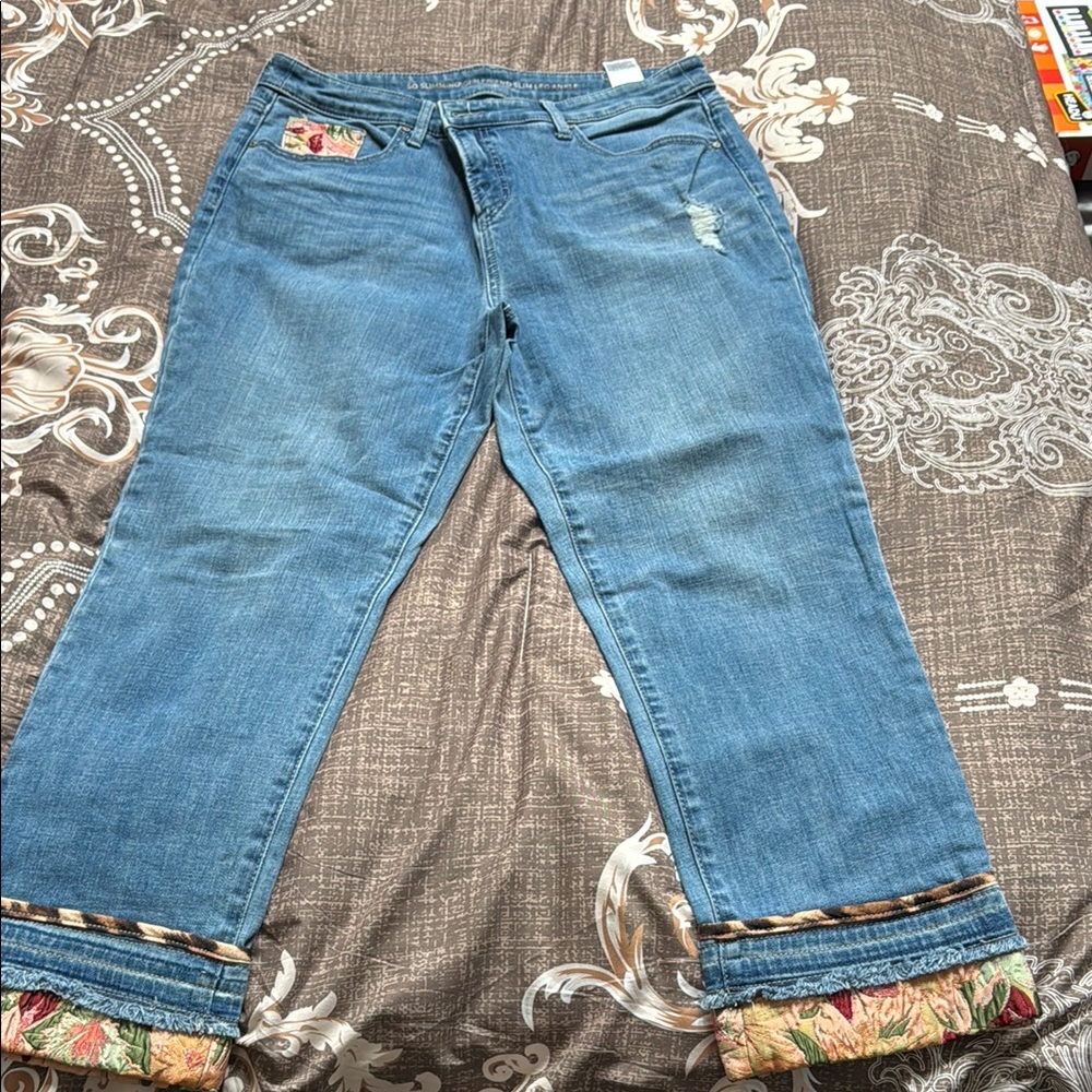 Chico's Blue Jeans with Floral Cuffs